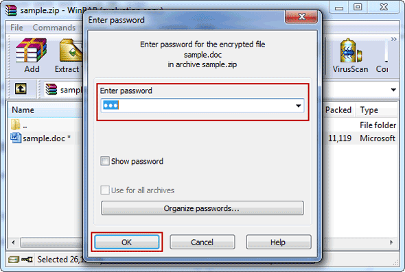 unzip password protected zip file windows 10
